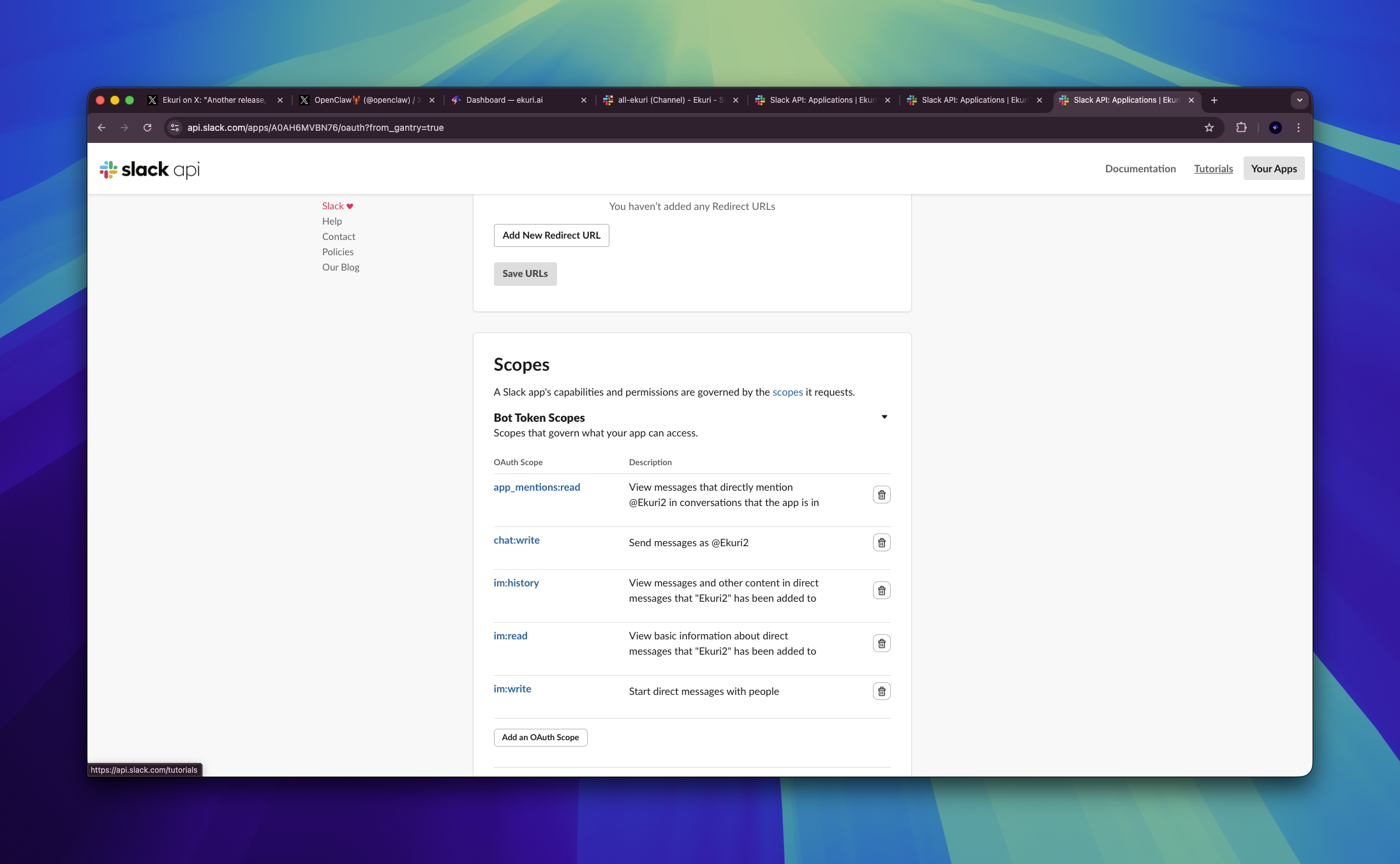 All five bot scopes added