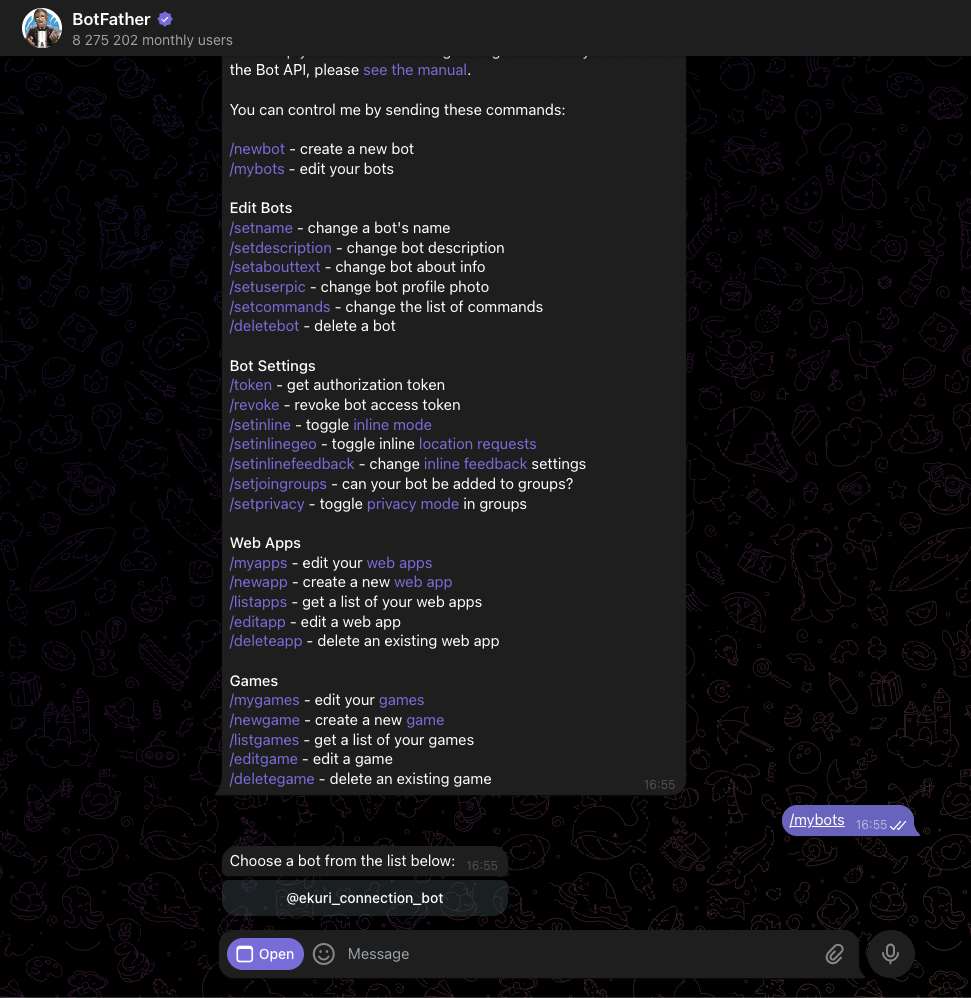 BotFather /mybots command